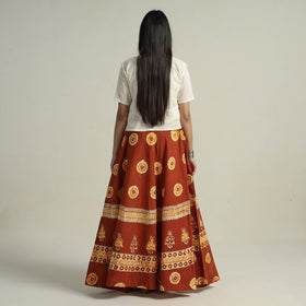 Brown Hand Batik Printed Running Stitch Cotton Long Skirt