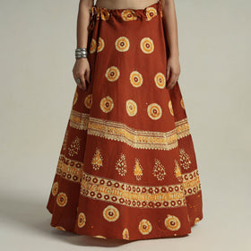 Brown Hand Batik Printed Running Stitch Cotton Long Skirt
