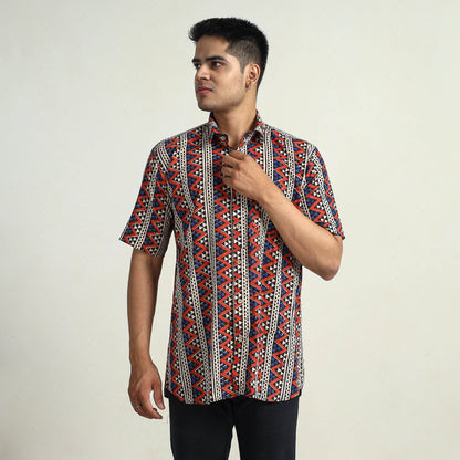Multicolor - Bagru Block Printed Cotton Men Half Sleeve Shirt 05