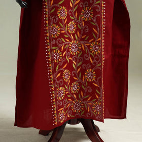 Red - Bengal Kantha Hand Embroidery Cotton Long Kaftan 59