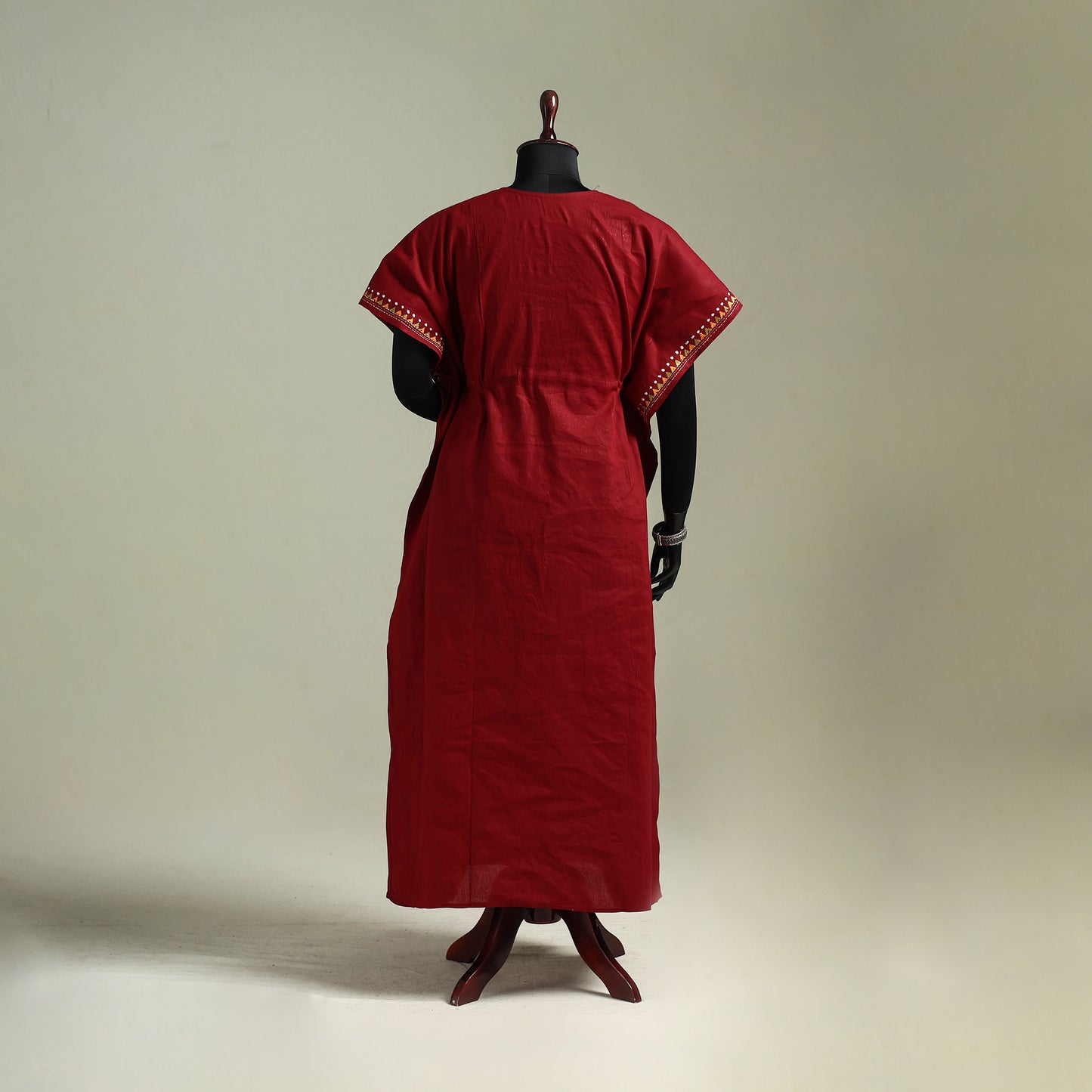 Red - Bengal Kantha Hand Embroidery Cotton Long Kaftan 59
