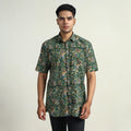 Green Bagru Block Printed Cotton Men Half Sleeve Shirt