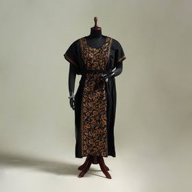 Black - Bengal Kantha Hand Embroidery Cotton Long Kaftan 61
