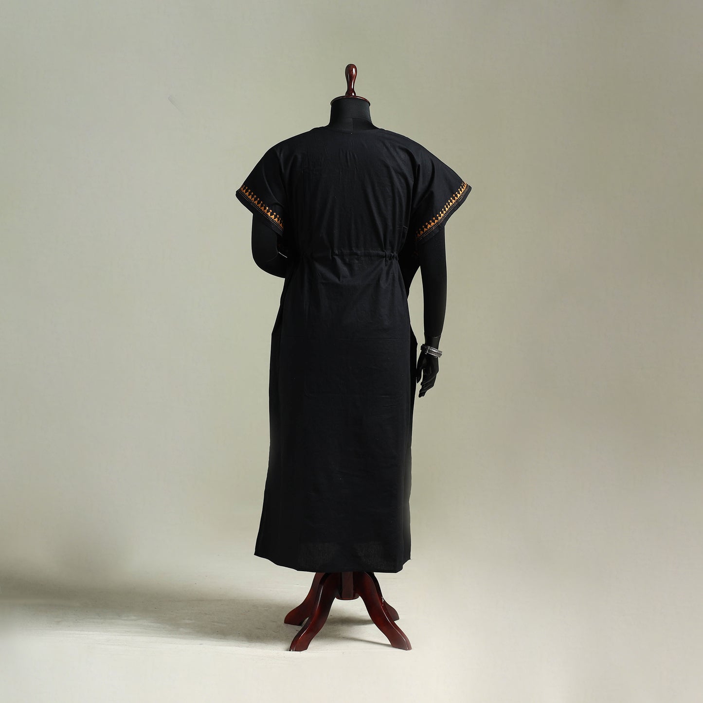 Black - Bengal Kantha Hand Embroidery Cotton Long Kaftan 61