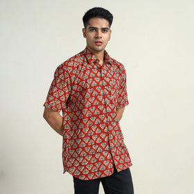   Bagru Block Printed Cotton Men Half Sleeve Shirt 01 