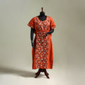 Orange - Bengal Kantha Hand Embroidery Cotton Long Kaftan 63