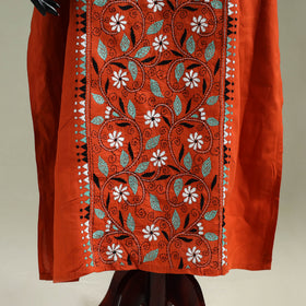 Orange - Bengal Kantha Hand Embroidery Cotton Long Kaftan 63