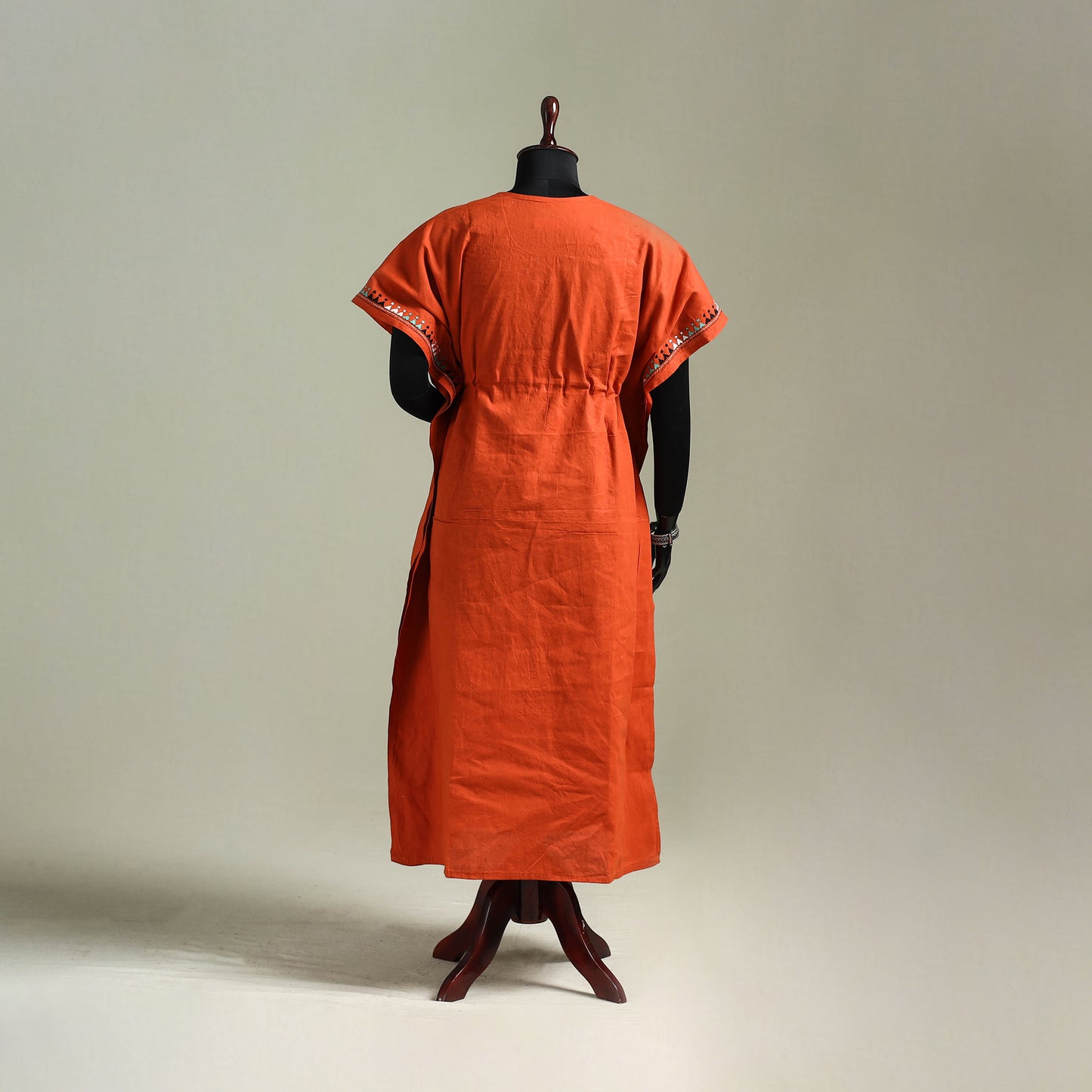 Orange - Bengal Kantha Hand Embroidery Cotton Long Kaftan 63