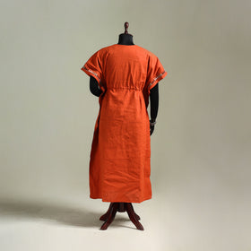 Orange - Bengal Kantha Hand Embroidery Cotton Long Kaftan 63