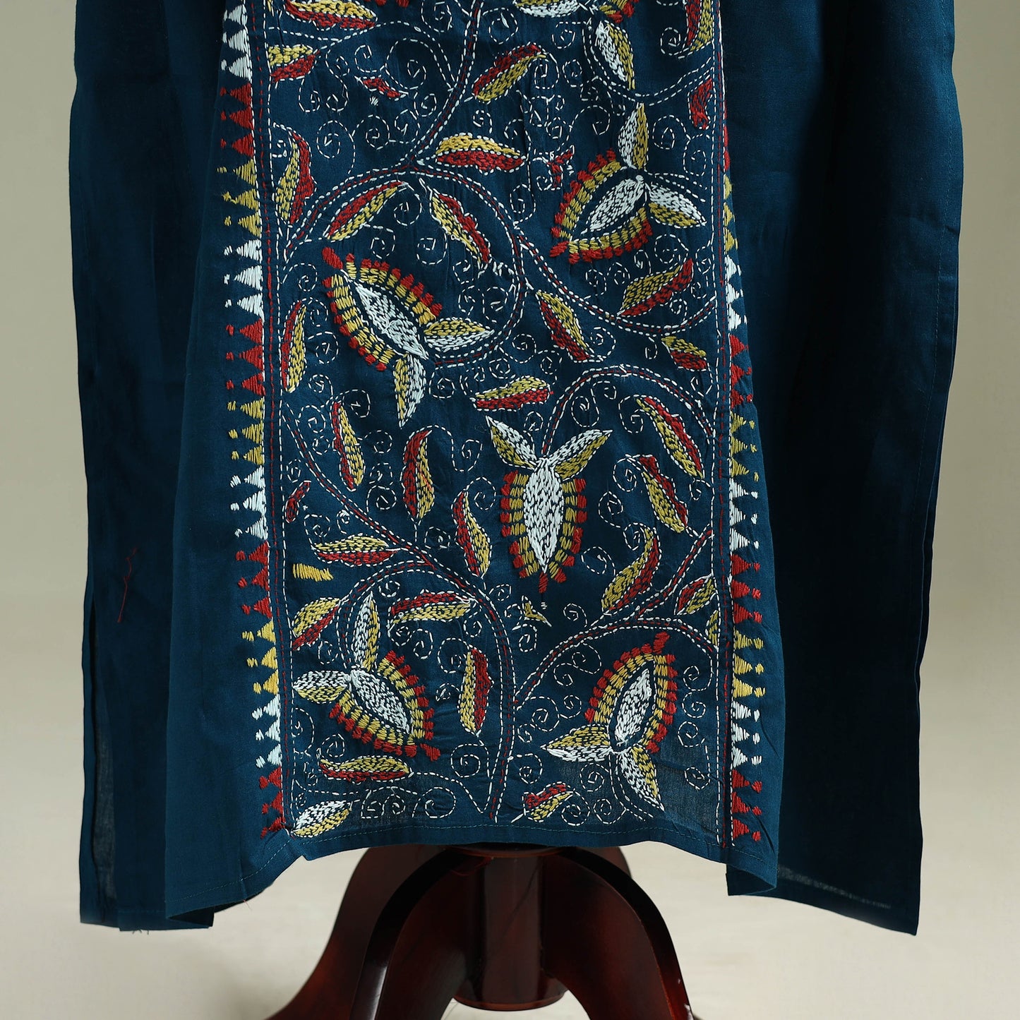 Blue - Bengal Kantha Hand Embroidery Cotton Long Kaftan 64