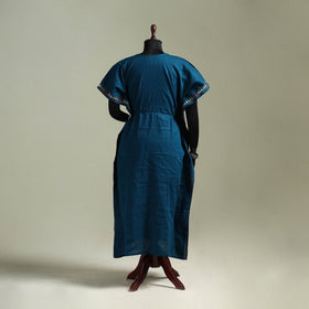Blue - Bengal Kantha Hand Embroidery Cotton Long Kaftan 64