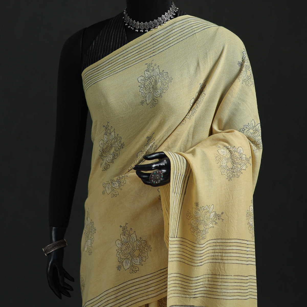 Pure Merino Wool Hand Block Akola Prints Saree 19