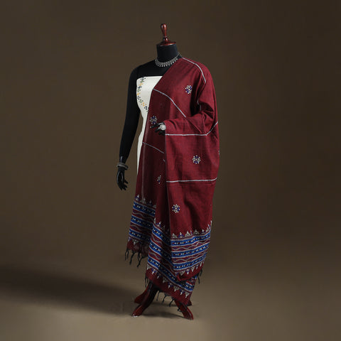 Kantha Hand Embroidered Khes Handwoven Cotton Dupatta 01