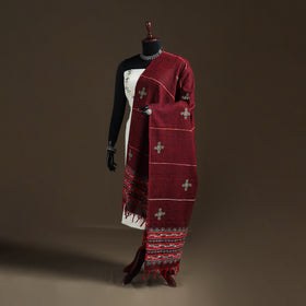 Maroon - Kantha Hand Embroidered Khes Handwoven Cotton Dupatta 02
