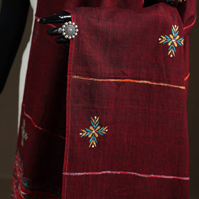 Maroon - Kantha Hand Embroidered Khes Handwoven Cotton Dupatta 02