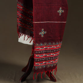 Maroon - Kantha Hand Embroidered Khes Handwoven Cotton Dupatta 02