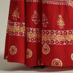 Red Hand Batik Printed Running Stitch Cotton Long Skirt