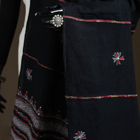 Black - Kantha Hand Embroidered Khes Handwoven Cotton Dupatta 05