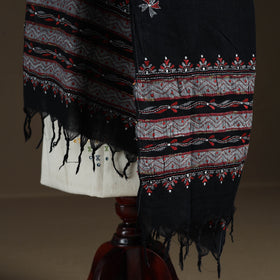 Black - Kantha Hand Embroidered Khes Handwoven Cotton Dupatta 05