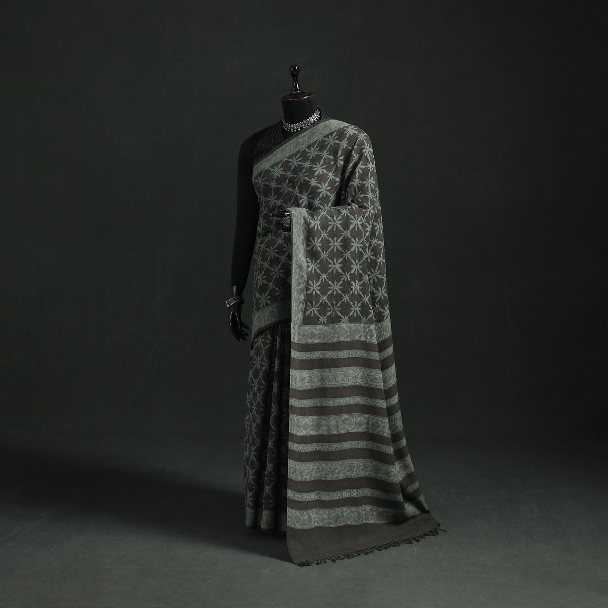 Pure Merino Wool Hand Block Akola Prints Saree 15