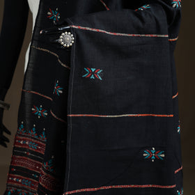 Black - Kantha Hand Embroidered Khes Handwoven Cotton Dupatta 06