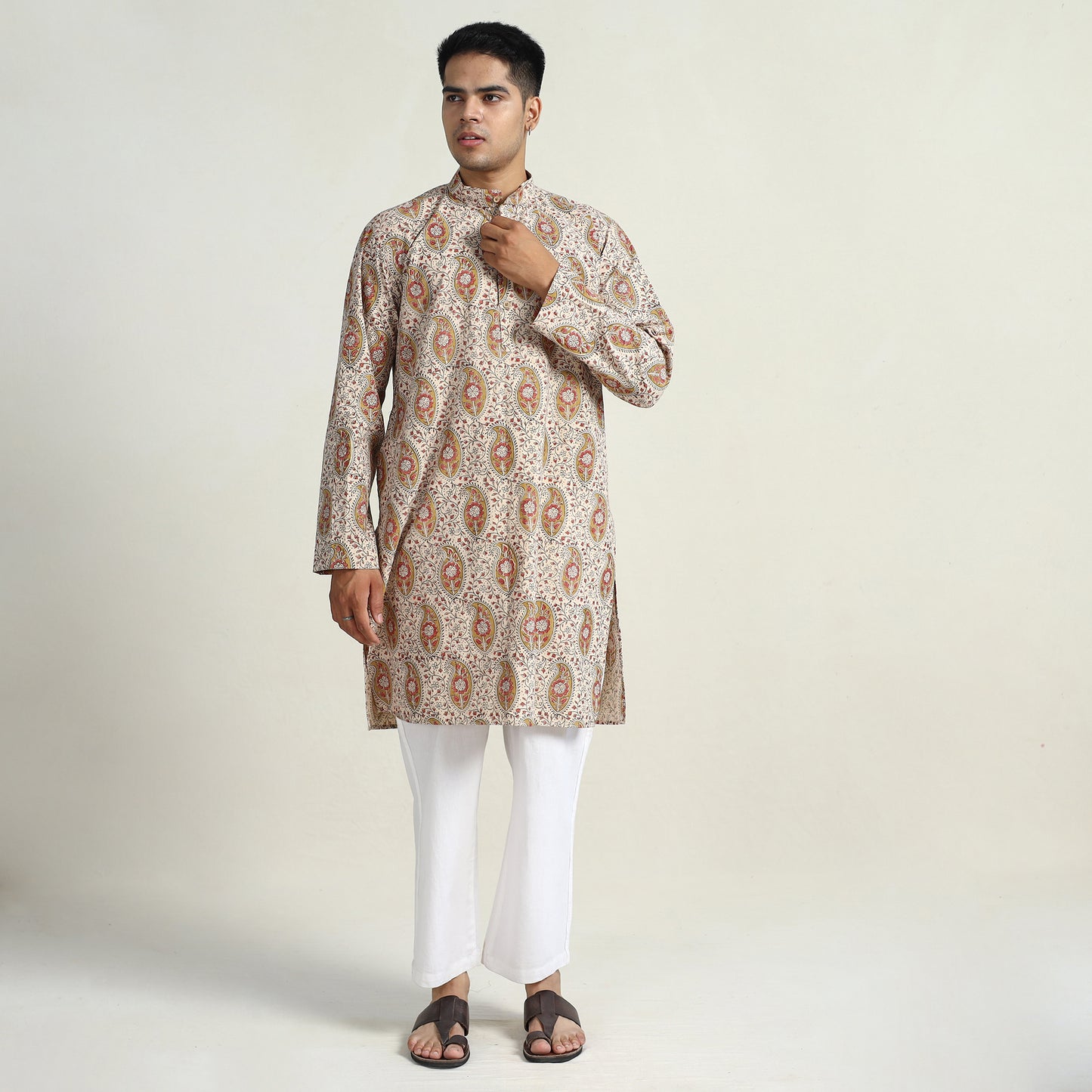 Kalamkari Block Printed Cotton Men Long Kurta 06