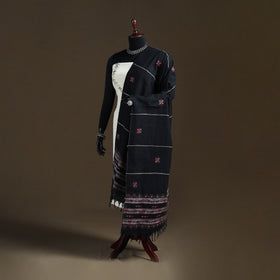 Black - Kantha Hand Embroidered Khes Handwoven Cotton Dupatta 07
