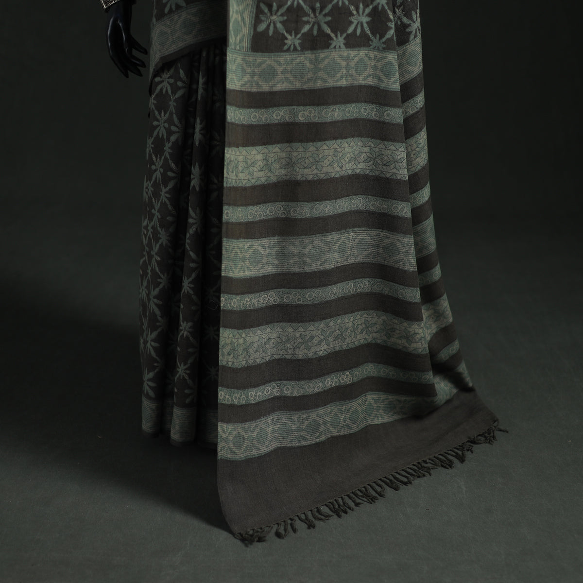 Pure Merino Wool Hand Block Akola Prints Saree 15