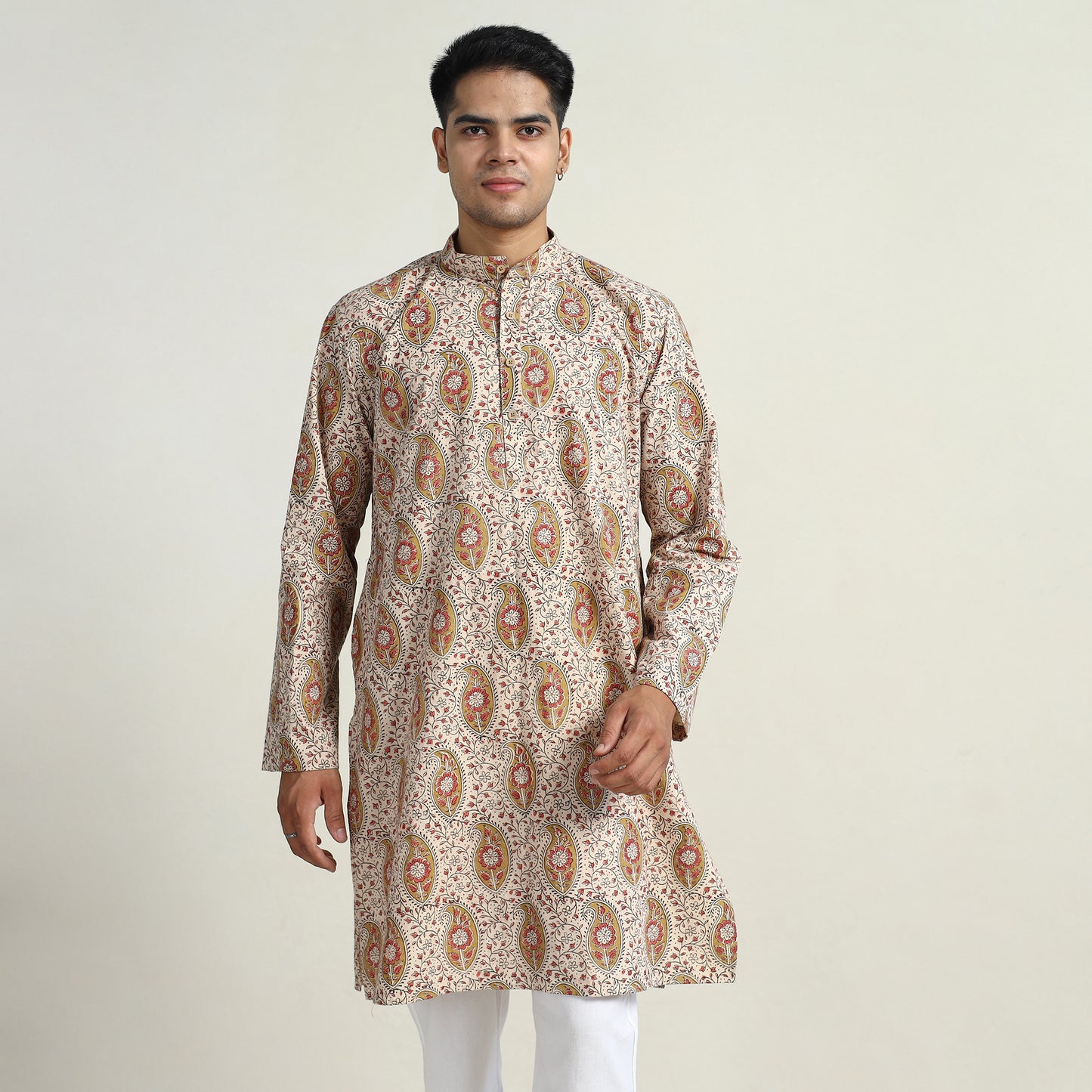 Kalamkari Block Printed Cotton Men Long Kurta 06