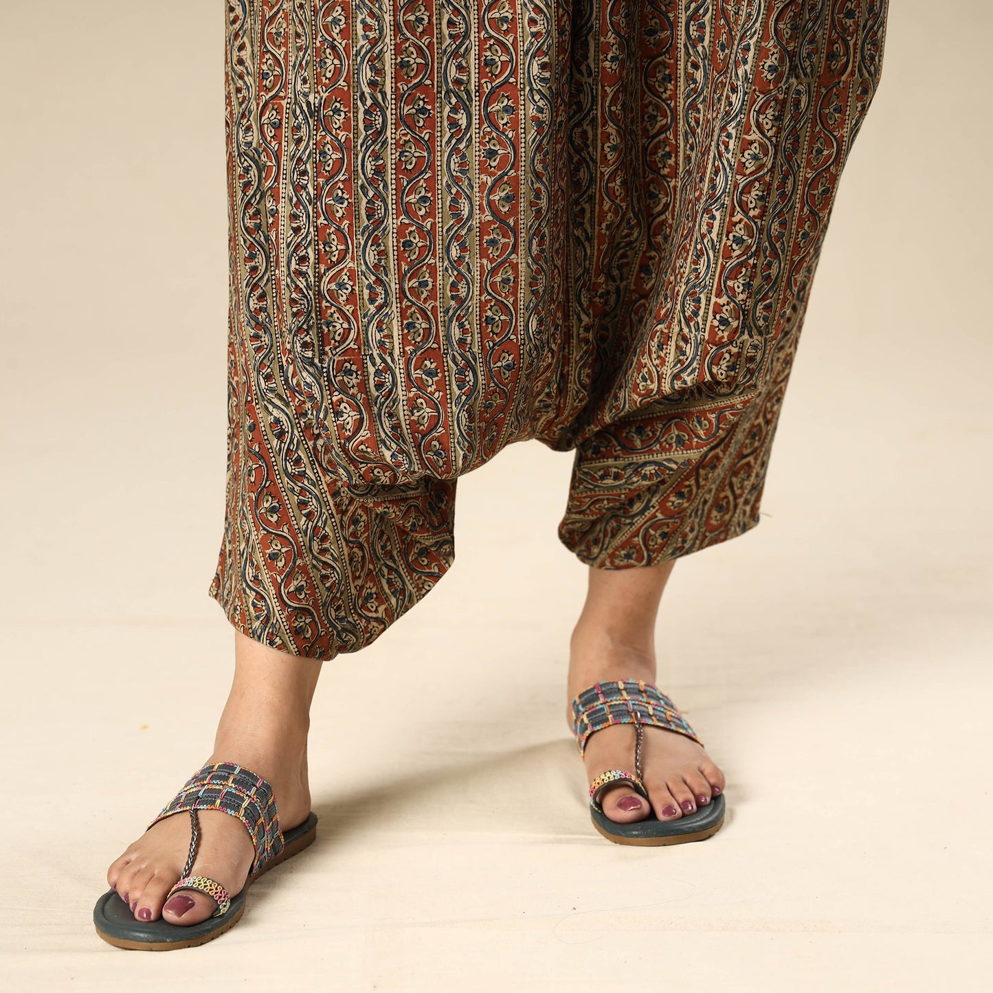 Multicolor - Kalamkari Block Printed Cotton Elasticated Harem Pant