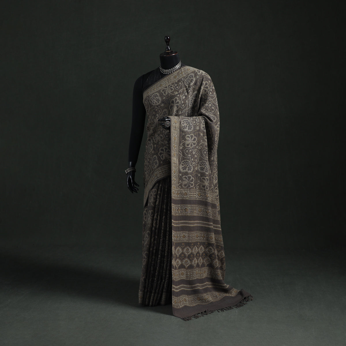 Pure Merino Wool Hand Block Akola Prints Saree 14