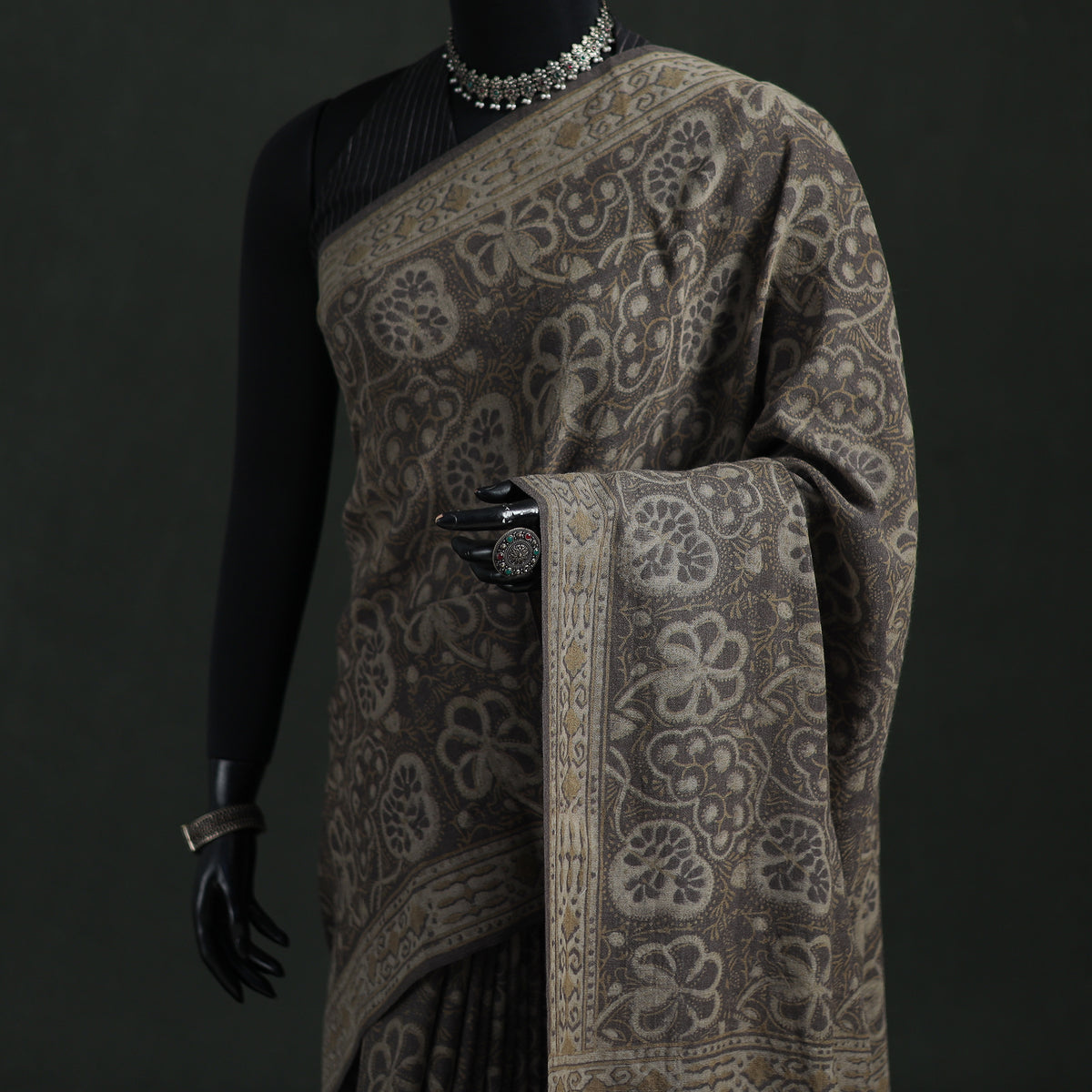 Pure Merino Wool Hand Block Akola Prints Saree 14