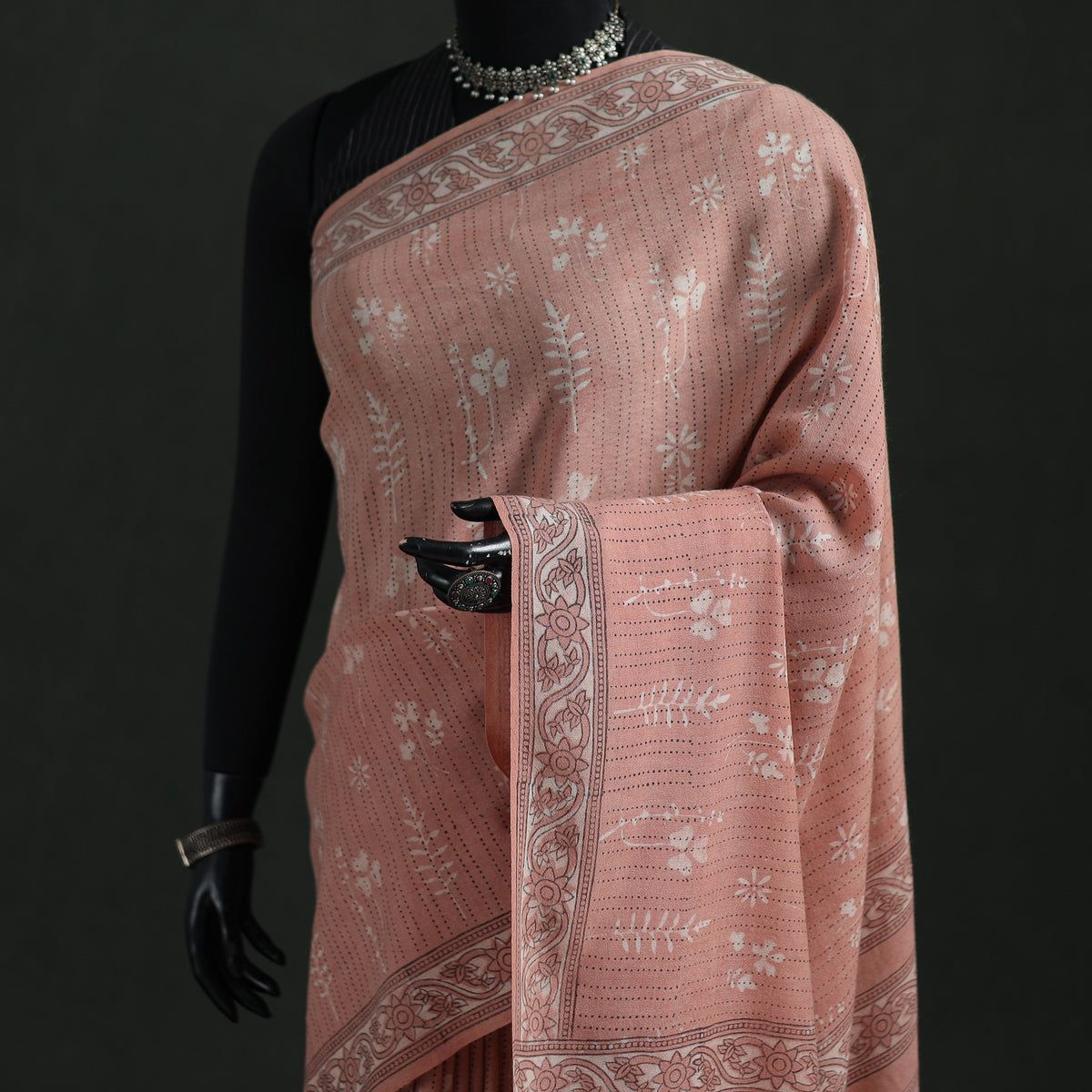 Pure Merino Wool Hand Block Akola Prints Saree 12