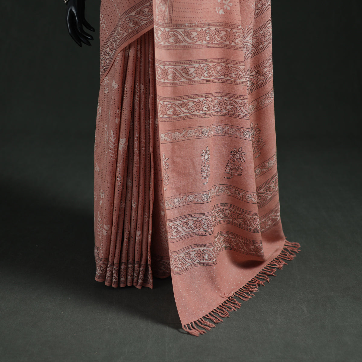 Pure Merino Wool Hand Block Akola Prints Saree 12