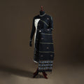 Black - Kantha Hand Embroidered Khes Handwoven Cotton Dupatta 14
