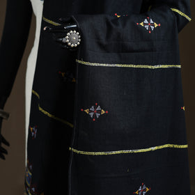 Black - Kantha Hand Embroidered Khes Handwoven Cotton Dupatta 14