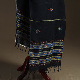 Black - Kantha Hand Embroidered Khes Handwoven Cotton Dupatta 14
