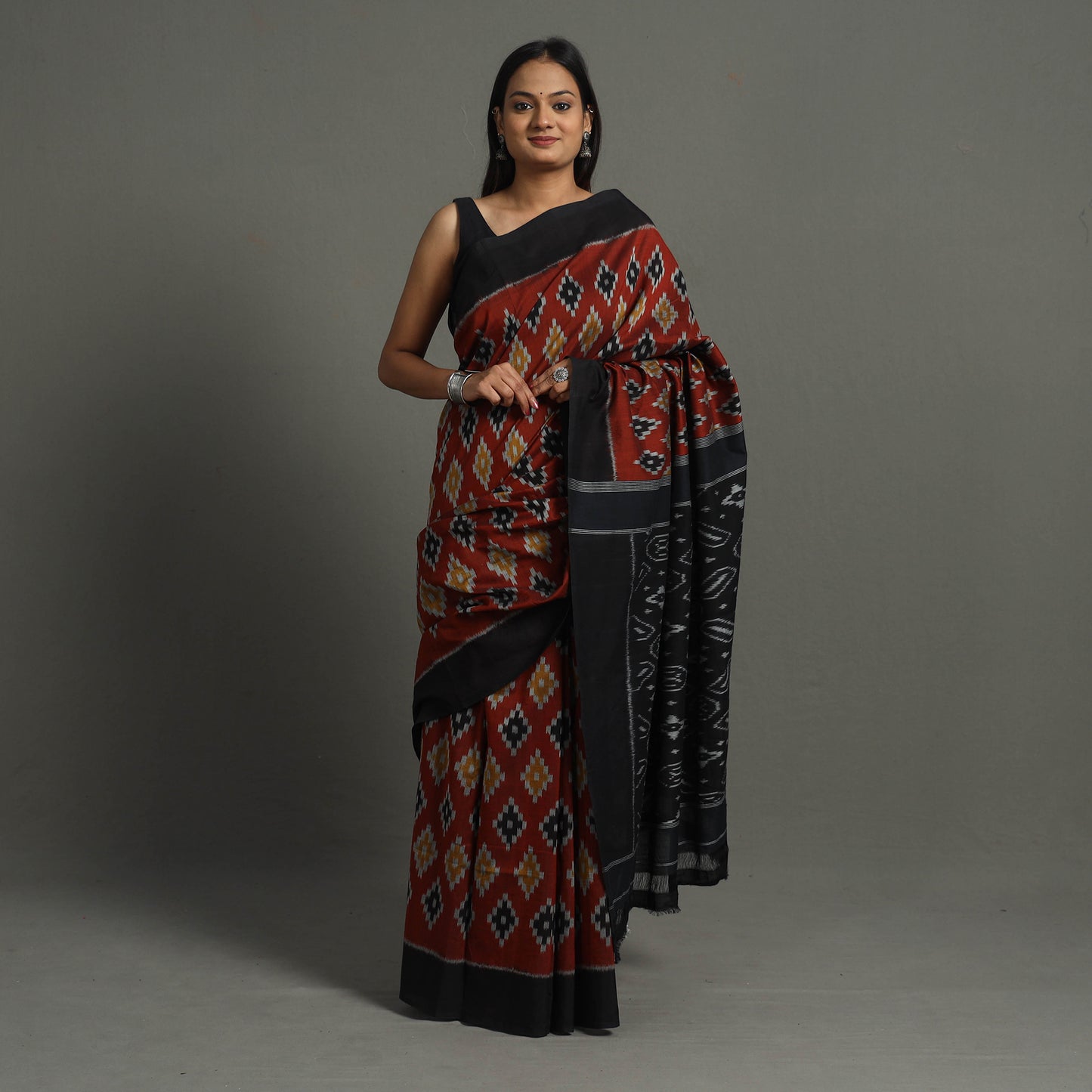 Red - Mercerised Cotton Handloom Pochampally Ikat Saree 65