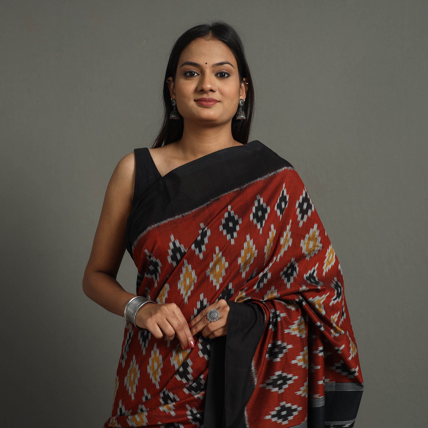 Red - Mercerised Cotton Handloom Pochampally Ikat Saree 65