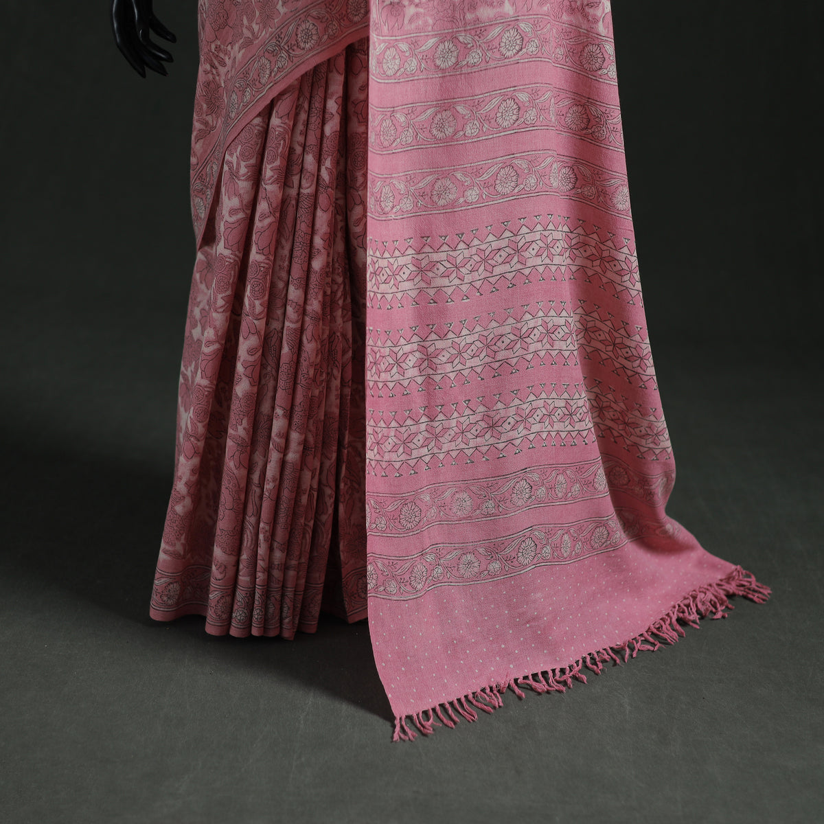 Pure Merino Wool Hand Block Akola Prints Saree 09