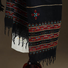 Black - Kantha Hand Embroidered Khes Handwoven Cotton Dupatta 15
