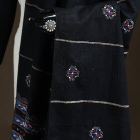 Black - Kantha Hand Embroidered Khes Handwoven Cotton Dupatta 16