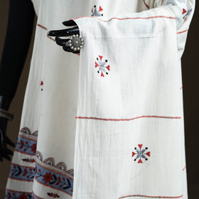 White - Kantha Hand Embroidered Khes Handwoven Cotton Dupatta 17