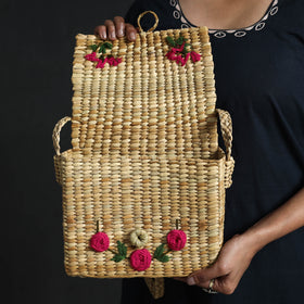 Pink Handcrafted Natural Water Reed Embroidered Sling Bag 