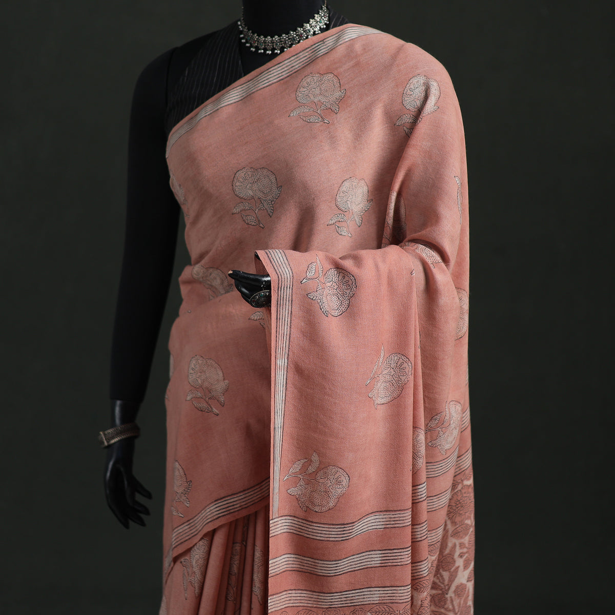 Pure Merino Wool Hand Block Akola Prints Saree 07