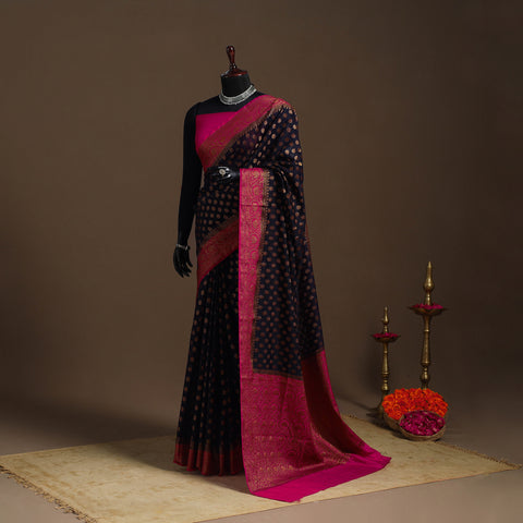 Black - Zari Work Banarasi Silk Saree with Blouse 23