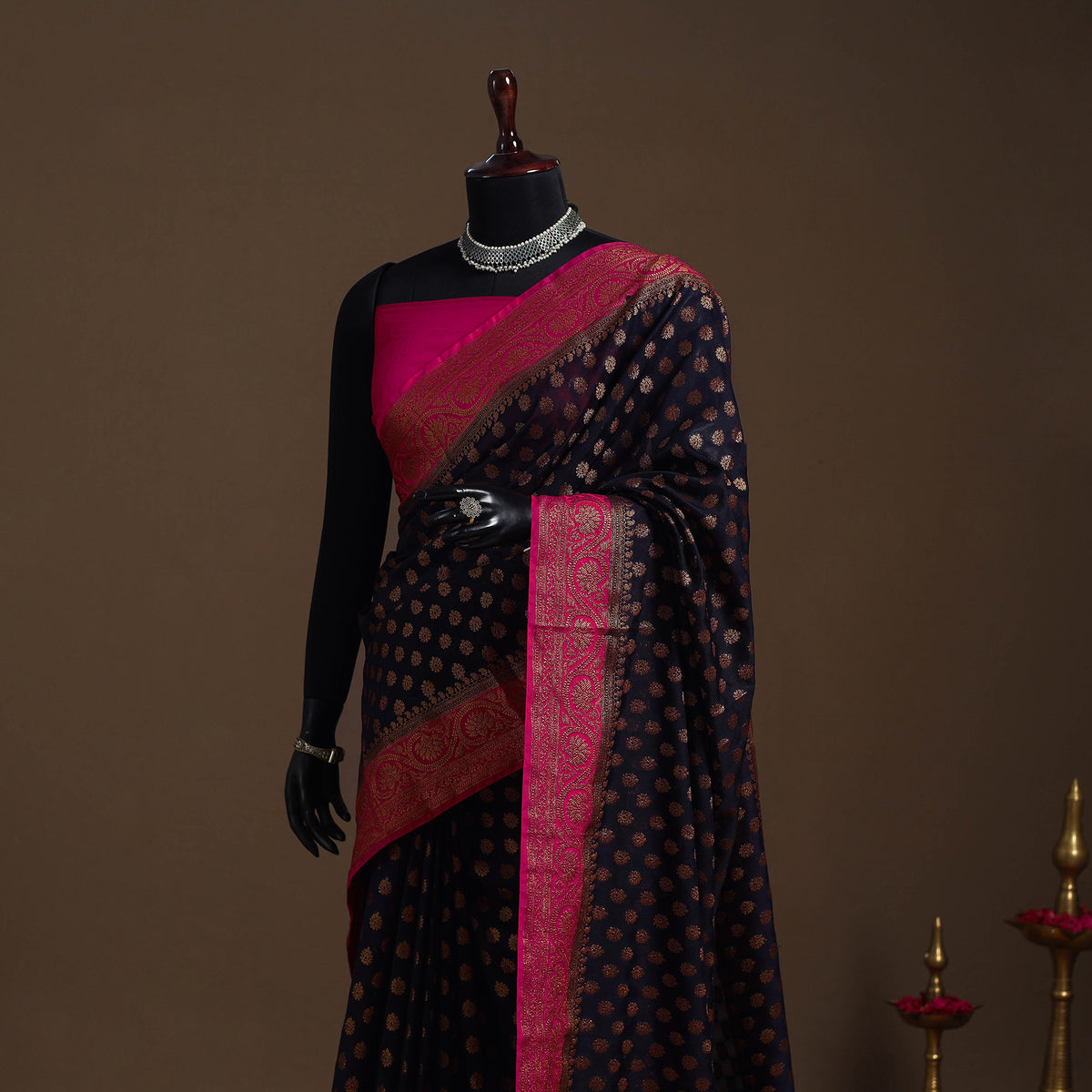 Black - Zari Work Banarasi Silk Saree with Blouse 23