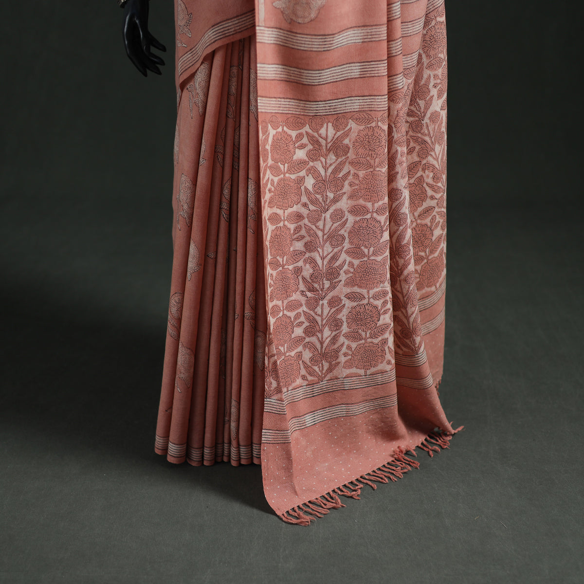 Pure Merino Wool Hand Block Akola Prints Saree 07