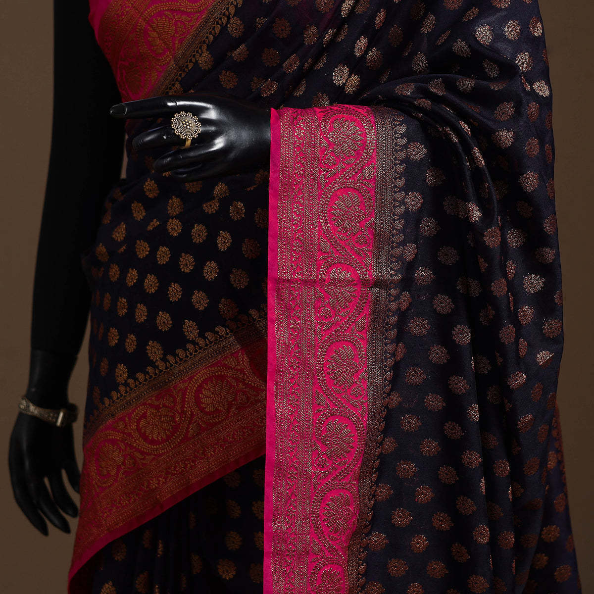 Black - Zari Work Banarasi Silk Saree with Blouse 23
