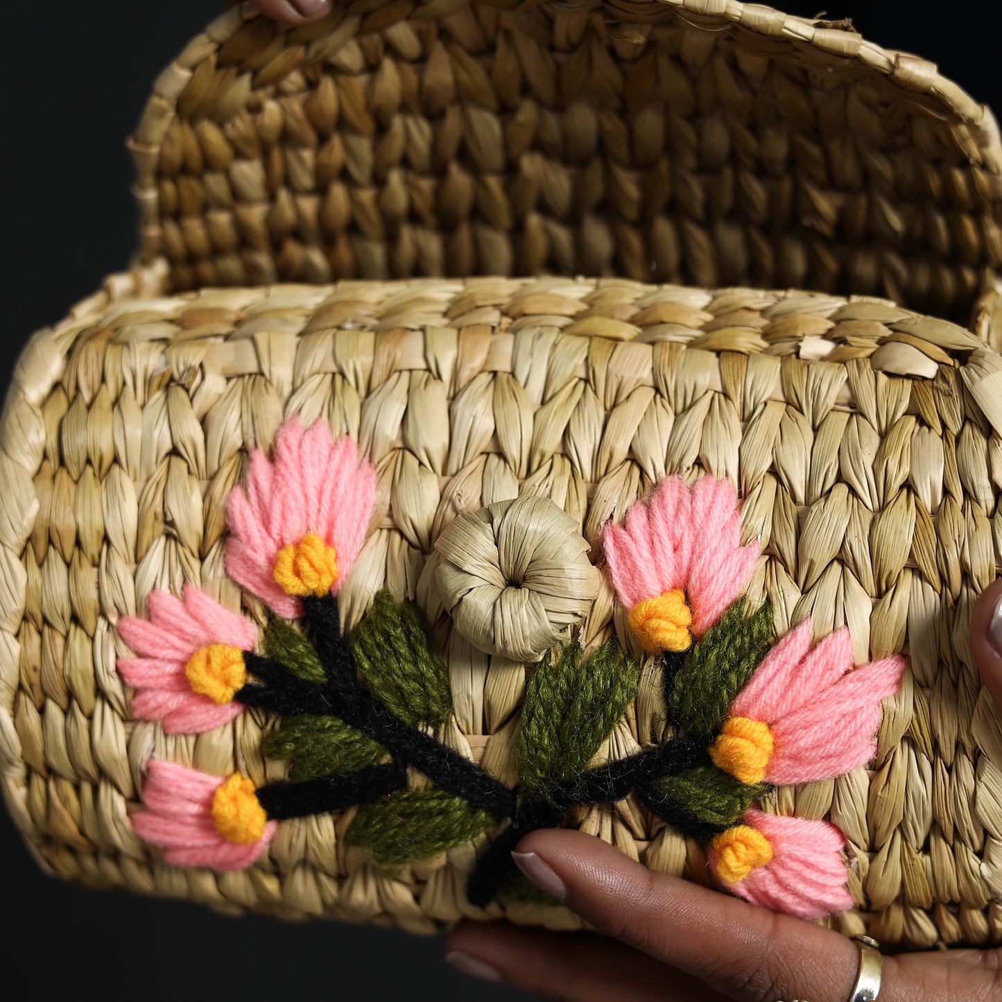 Beige - handcrafted natural water reed embroidered sling